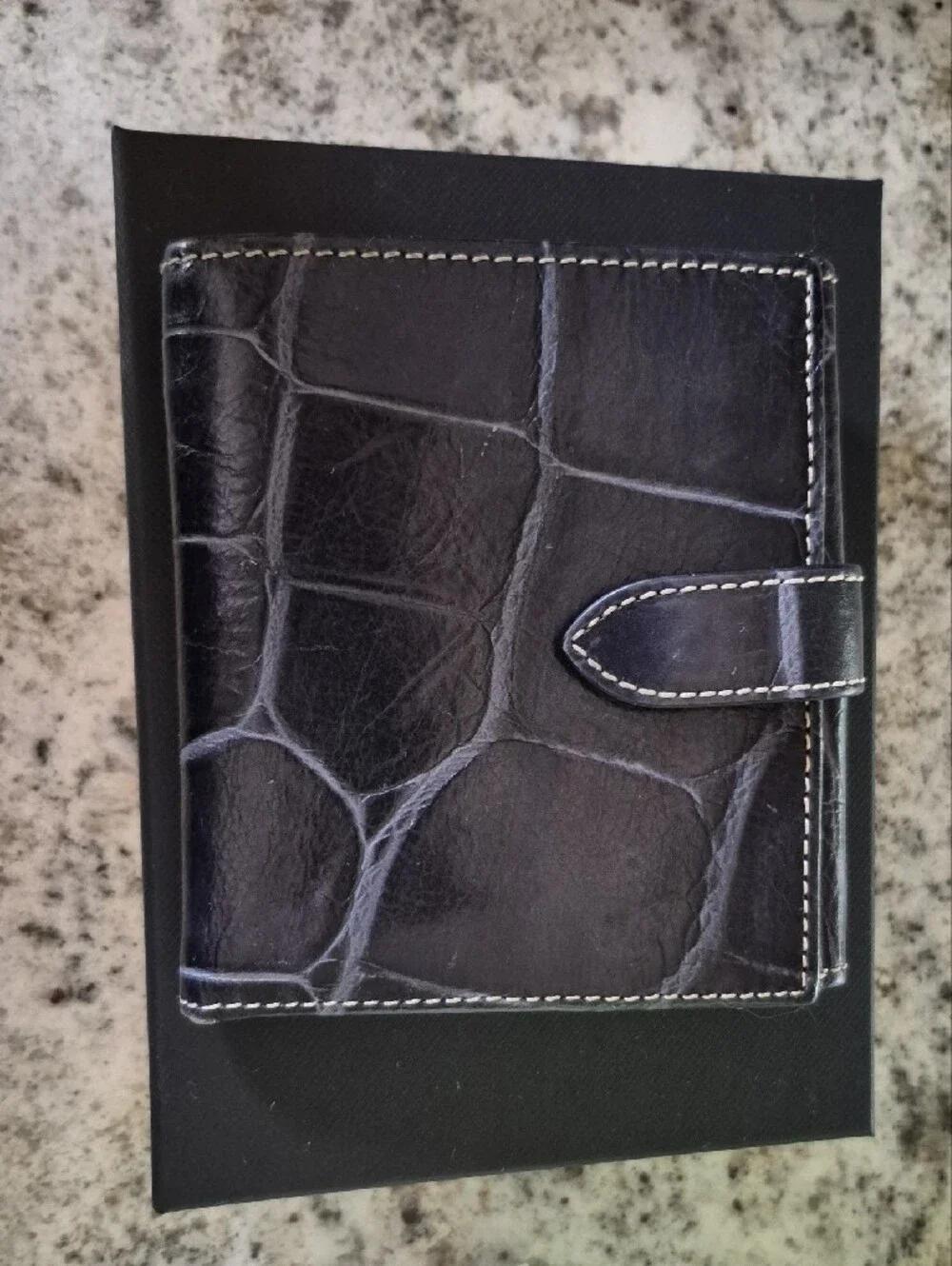 Dooney & Bourke Black Croc-Embossed Leather Card Wallet with Gold Plaque